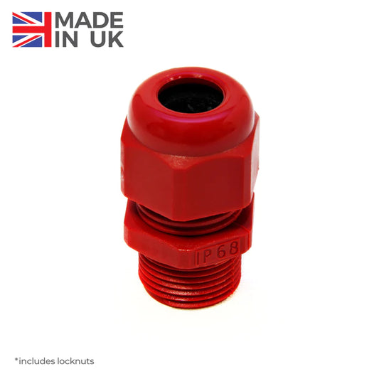 20mm Red Nylon Domed Cable Gland & Locknut