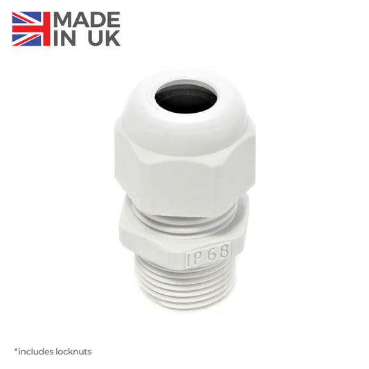 20mm White Nylon Domed Cable Gland & Locknut