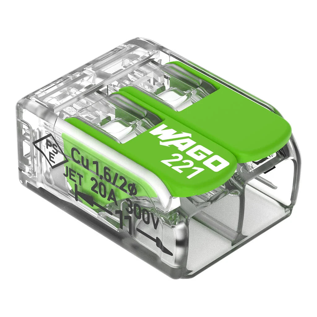 Wago 32A 2 Way Green Lever Connector 221-422