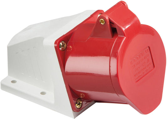 Knightsbridge 415v IP44 32A 3P+N+E Red Angled Surface Mount Socket IN0020