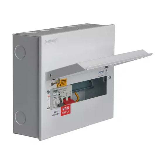 Europa Sentinel 14 Way (10 Free) Metal Consumer Unit with 100A Main Switch & 2 Pole Type 2 SPD SLCU14M-SPD