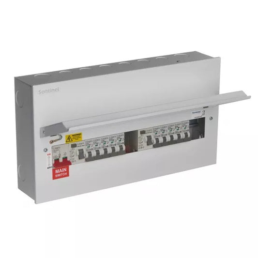 Europa Sentinel 20 Way (14 Free) Dual 80A Type A RCCB Metal Consumer Unit with 100A Main Switch & 10 MCBs SLCU20DS-FL01