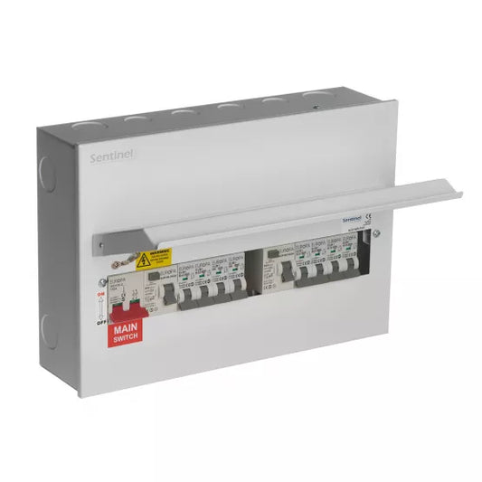 Europa Sentinel 16 Way (10 Free) Dual 80A Type A RCCB Metal Consumer Unit with 100A Main Switch & 8 MCBs SLCU16DS-FL01