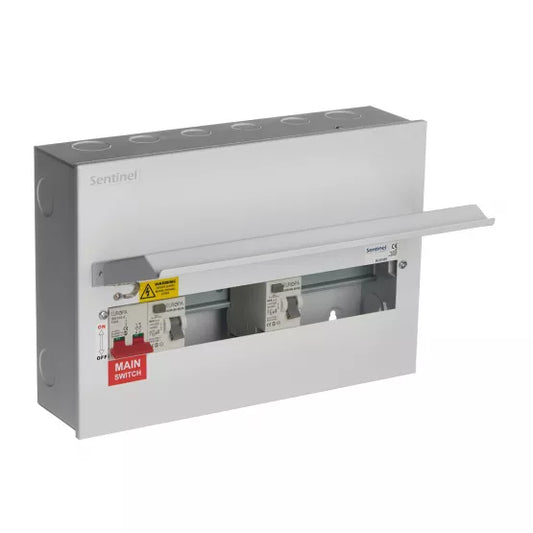 Europa Sentinel 16 Way (10 Free) Dual 80A Type A RCCB Metal Consumer Unit with 100A Main Switch SLCU16DS