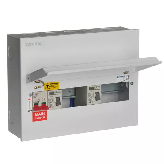 Europa Sentinel 14 Way (8 Free) Dual 80A Type A RCCB Metal Consumer Unit with 100A Main Switch SLCU14DS