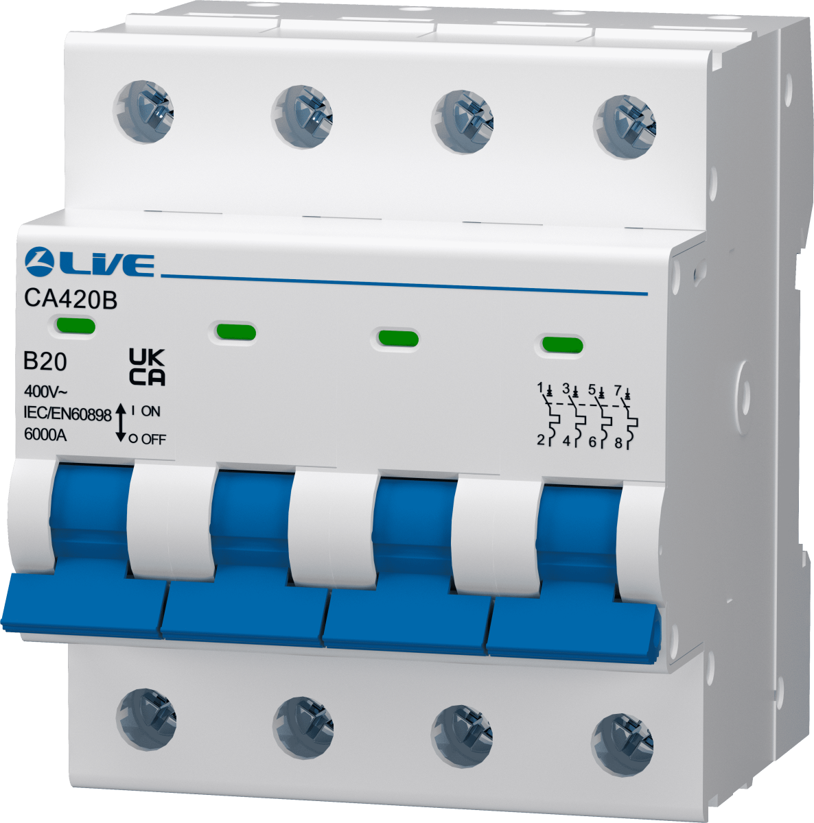 Live Electrical 16A 4 Pole C Curve 6kA MCB CA416C