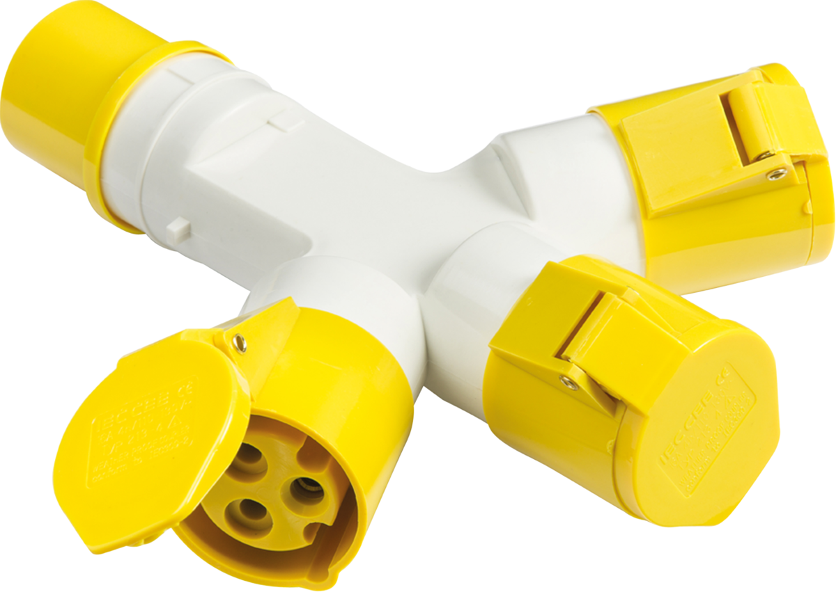Knightsbridge 110v IP44 16A 2P+E 3 Way Splitter IN005
