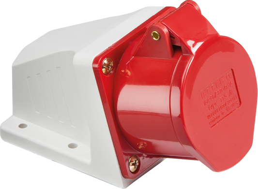 Knightsbridge 415v IP44 16A 3P+N+E Red Angled Surface Mount Socket IN0019