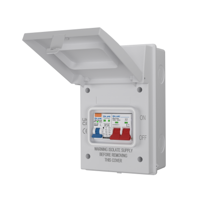 Live Electrical IP65 White 4 Way Metal 100A DP Main Switch & 20/40kA DP Surge Protection Device SPD & 40A SP RCBO EV Charging Unit AGU4-SR/W