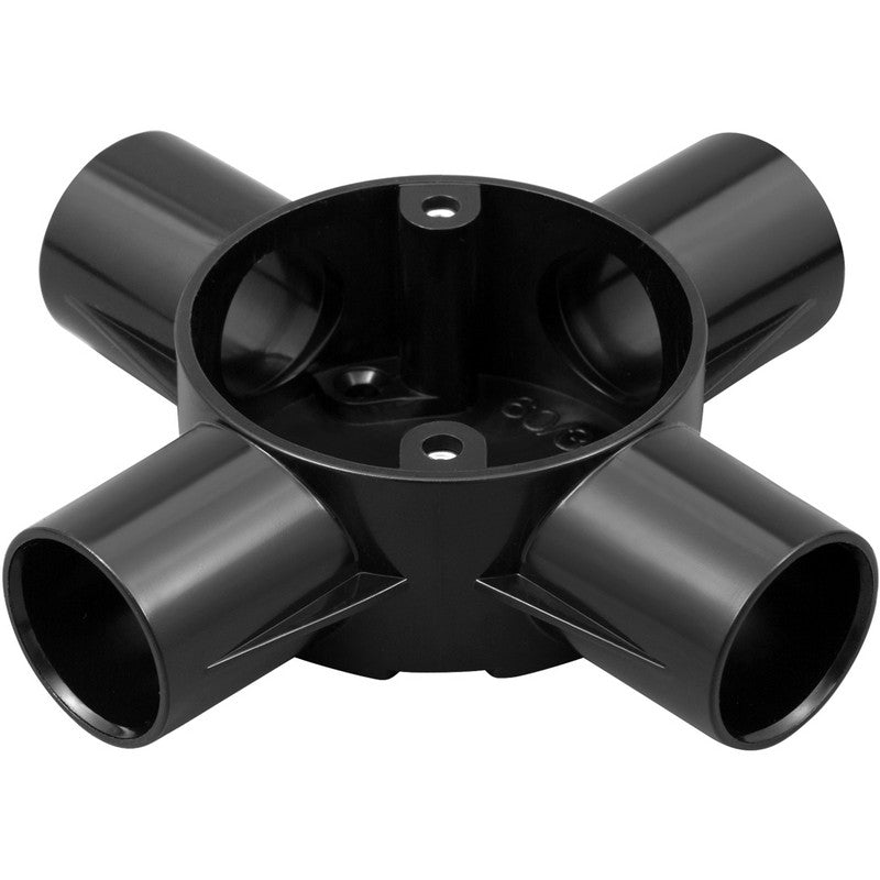 Bendex 25mm Black 4 Way Intersection PVC Conduit Box CJB254WTBK