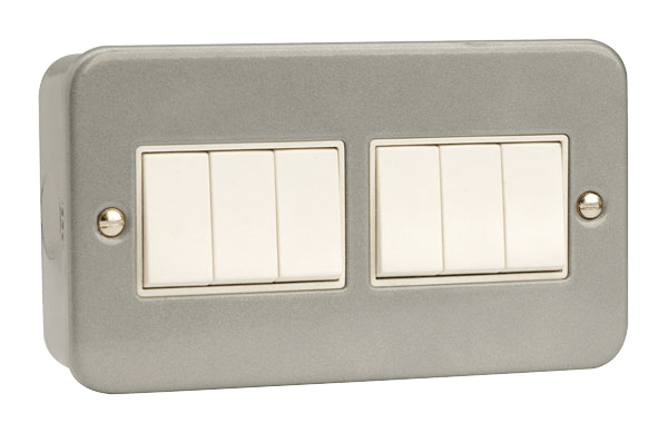 Click Essentials 10AX 6 Gang 2 Way Plate Switch Metal Clad CL105