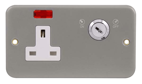 Click Essentials 1 Gang 13A DP Key Lockable Metal Clad Socket with Neon CL675