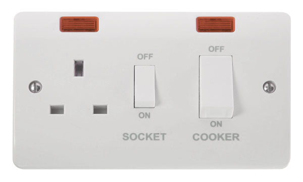 Click Mode 45A DP Switch with 13A DP Switched Socket Outlet & Neon White Rocker CMA505