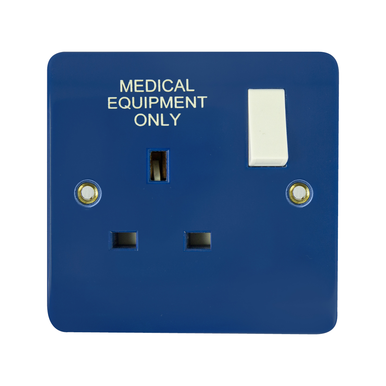 Click Mode Blue Medical 1 Gang 13A Switched Socket Twin Earth CMA635BL
