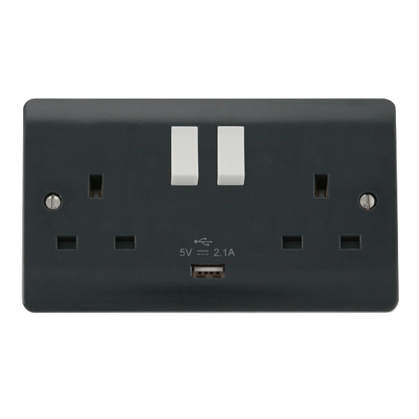 Click Part M 2 Gang 13A Switched Socket with 2.1A Type A USB Outlets CMA770AG