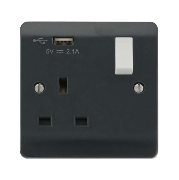 Click Part M 1 Gang 13A Switched Socket with 2.1A Type A USB Outlets CMA771UAG