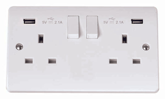 Click Mode 2 Gang 13A Switched Socket with Twin 2.1A Type A USB Outlets CMA780