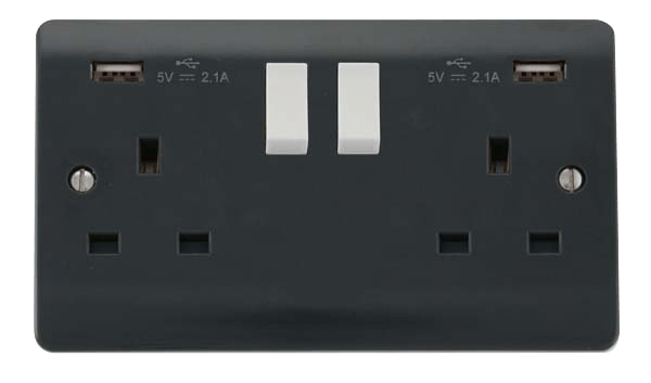 Click Part M 2 Gang 13A Switched Socket with Twin 2.1A Type A USB Outlets CMA780AG