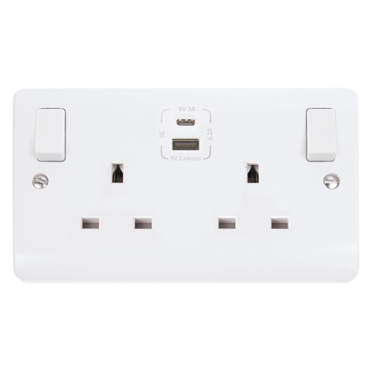 Click Mode 2 Gang 13A DP Switched Socket with 4.2A Type A & Type C USB Outlets CMA786