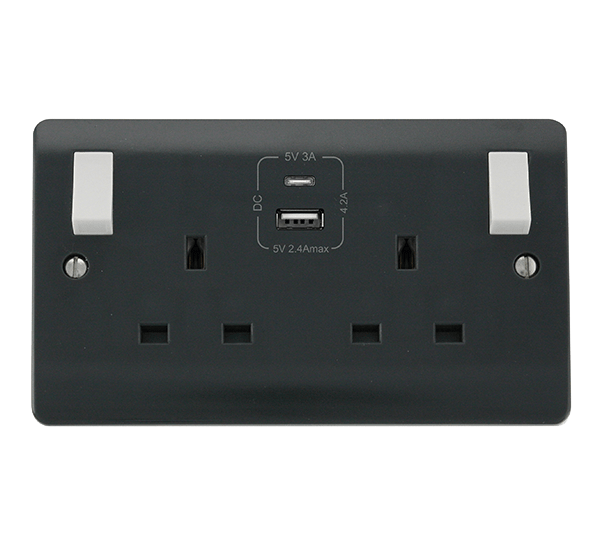 Click Part M 2 Gang 13A DP Switched Socket with 4.2A Type A & Type C USB Outlets CMA786AG