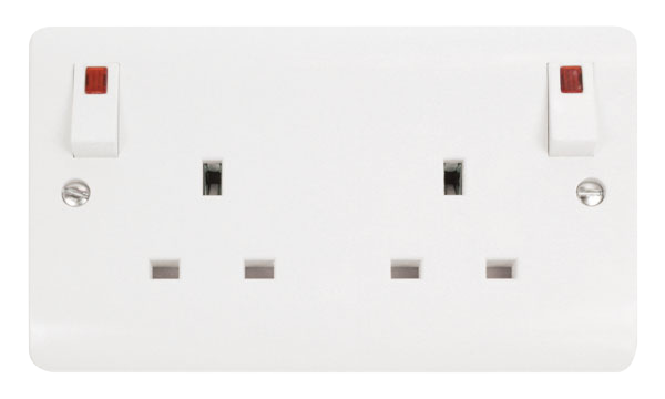 Click Mode 2 Gang 13A DP Switched Socket with Outboard Rockers & Neon CMA840