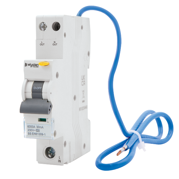 Click Elucian 25A 30mA Type A 1 Pole + Switched Neutral True 6kA B Curve RCBO CU1RCBON25B