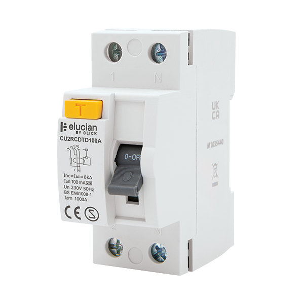 Click Elucian 100A 100mA Type A 2 Pole Time Delay RCD CU2RCDTD100A