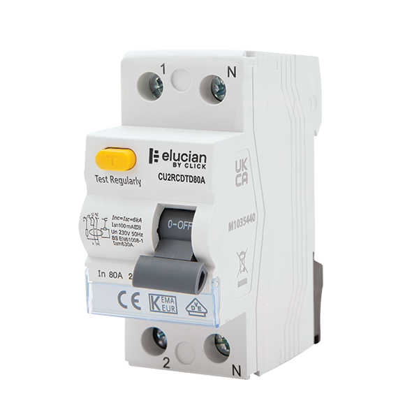 Click Elucian 80A 100mA Type A 2 Pole Time Delay RCD CU2RCDTD80A