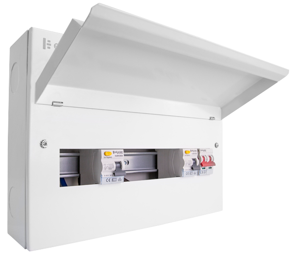 Click Elucian 16 Way (5+5 Free) Split Load Metal Consumer Unit with 100A Mains Switch & 2 x 80A RCDs & 8 MCBs CUEB16MSRCD10B