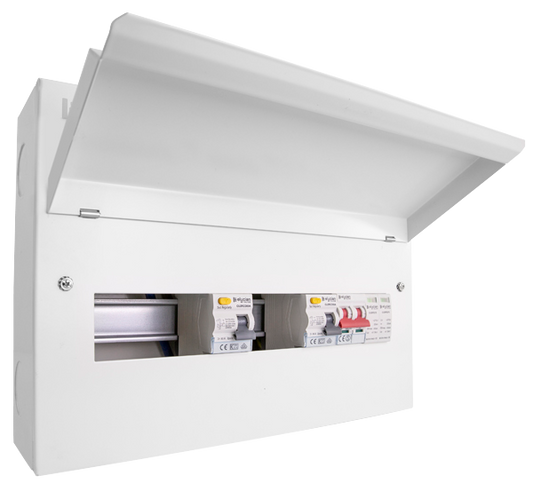 Click Elucian 16 Way (4+4 Free) Split Load Metal Consumer Unit with 100A Mains Switch & 2 x 80A RCDs & 2 Pole SPD CUEB16MSRCDSP8