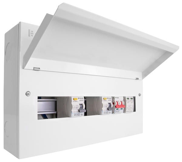 Click Elucian 18 Way (5+5 Free) Split Load Metal Consumer Unit with 100A Mains Switch & 2 x 80A RCDs 2 Pole SPD CUEB18MSRCDSP10