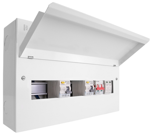 Click Elucian 18 Way (5+5 Free) Split Load Metal Consumer Unit with 100A Mains Switch & 2 x 80A RCDs 2 Pole SPD CUEB18MSRCDSP10