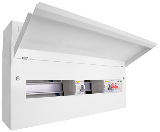 Click Elucian 22 Way (7+7 Free) Split Load Metal Consumer Unit with 100A Mains Switch & 2 x 80A RCDs & 2 Pole SPD CUEB22MSRCDSP14