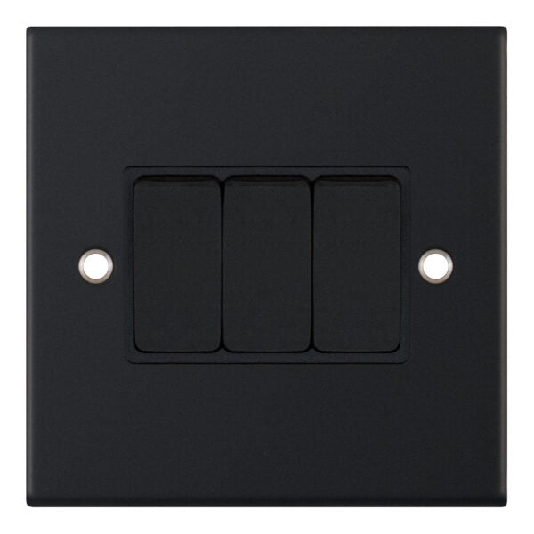 Selectric 5M 10A 3 Gang 2 Way Plate Switch Matt Black DSL11-03