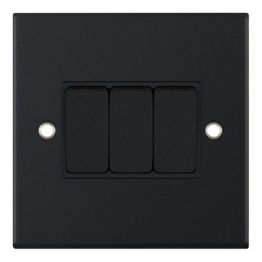Selectric 5M 10A 3 Gang 2 Way Plate Switch Matt Black DSL11-03