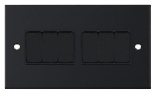 Selectric 5M 10A 6 Gang 2 Way Plate Switch Matt Black DSL11-05