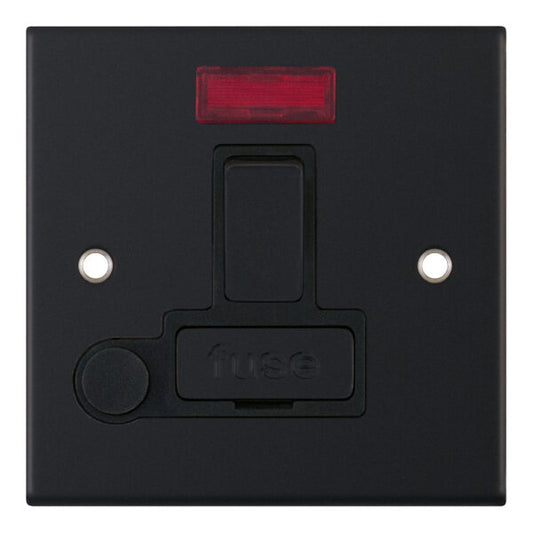 Selectric 5M 13A Switched Fused Connection Unit with Neon & Flex Outlet Matt Black DSL11-30