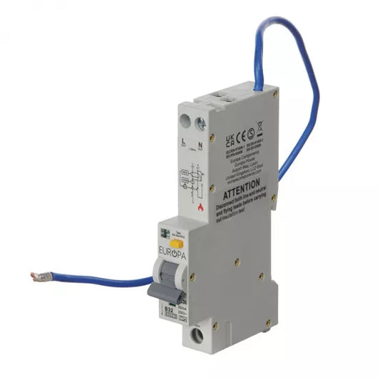 Europa 20A 1 Pole + Switched Neutral 6kA C Curve Type A AFDD + RCBO EUBAFD20C30