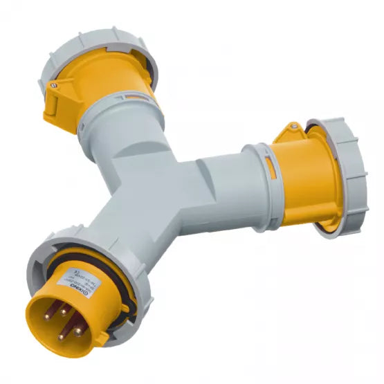 Europa IP67 110V 32A 2P+E Yellow 2 Way Outlet Splitter ISPW2323F