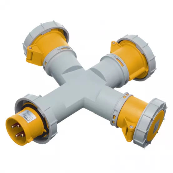 Europa IP67 110V 16A 2P+E Yellow 3 Way Outlet Splitter ISPW3163F