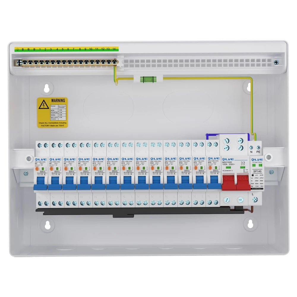 Live Electrical 14 Way (11 Free) SRN Metal Consumer Unit with 100A Mains Switch + SPD LSMC14S-SP