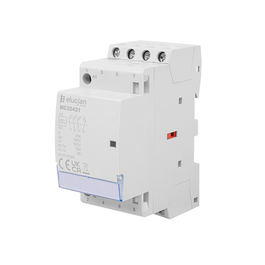Click Elucian 4 Pole 2 Module 25A Contactor 3 x Normally Open + 1 x Normally Closed Contacts MC25431