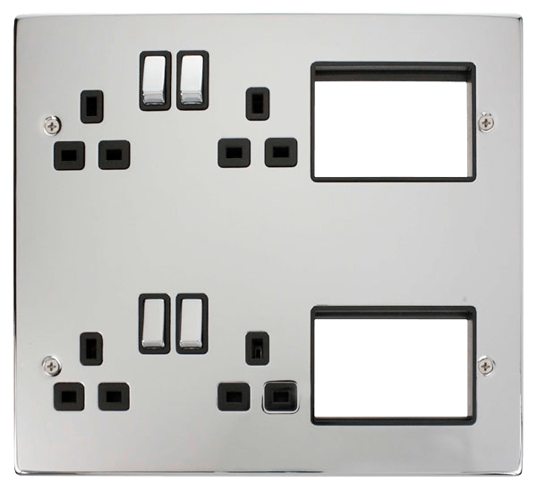 Click Deco 2 x 2 Gang 13A DP Socket & 6 x Aperture New Media Plate MP606xxxx