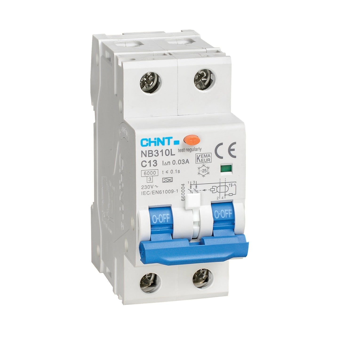 Chint NB310L Series 20A 30mA Type A 2 Pole B Curve 6kA RCBO NB310L-2P-B20