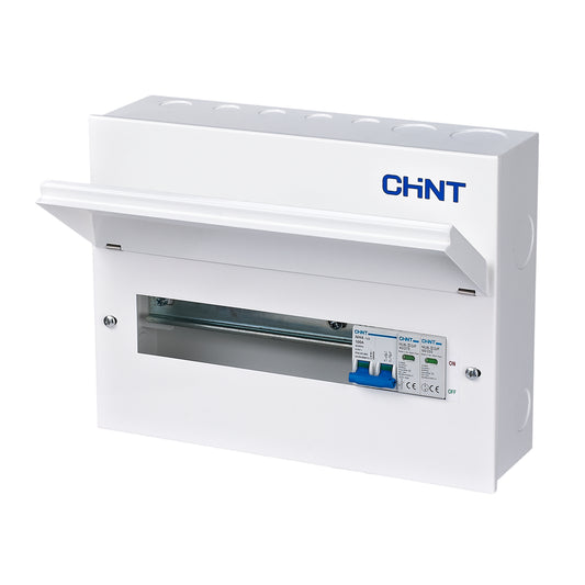 Chint 14 Way (10 Free) Metal Consumer Unit with Type 2 SPD & 100A Mains Switch NX3-14MS-SPD