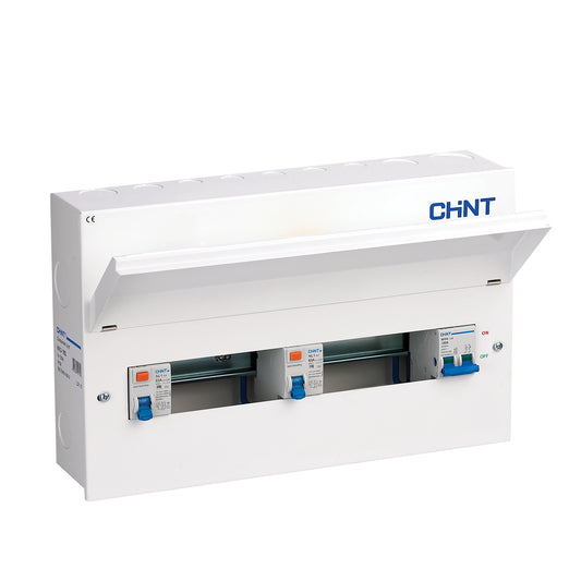 Chint 18 Way (12 Free) 6+6 Dual 63A RCD Metal Consumer Unit with 100A Mains Switch NX3-18S
