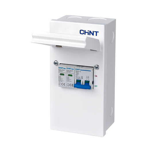 Chint 4 Way Metal Consumer Unit with Type 2 SPD & 100A Mains Switch NX3-4-100SPD