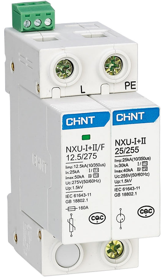 Chint 25kA 1P+N Type 1+2 SPD with Aux Contact NXU-1/2/F-1PN