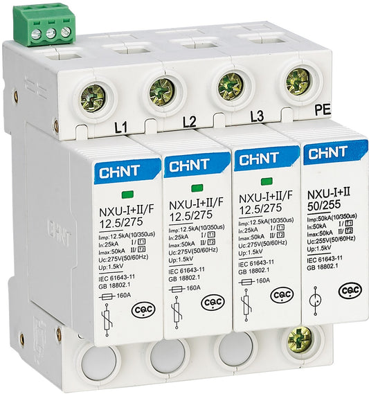 Chint 25kA 3P+N Type 1+2 SPD with Aux Contact NXU-1/2/F-3PN