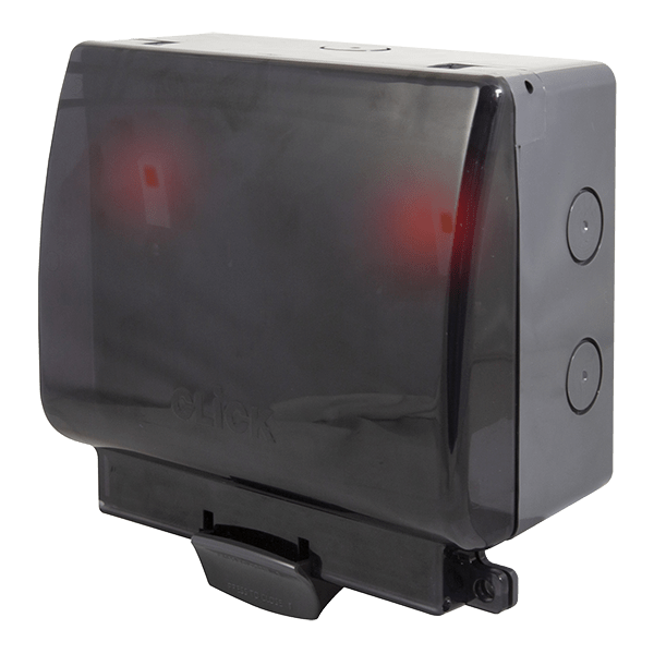 Click Essentials Aquip66 IP66 2 Gang 13A DP Weatherproof Switched Socket with Neon & Semi Transparent Lid OA840T